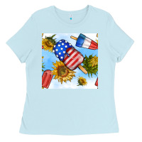 Baby Blue 4th of july sunflowers ice cream seamless pattern Ladies Tee - BundleAndBundleShop