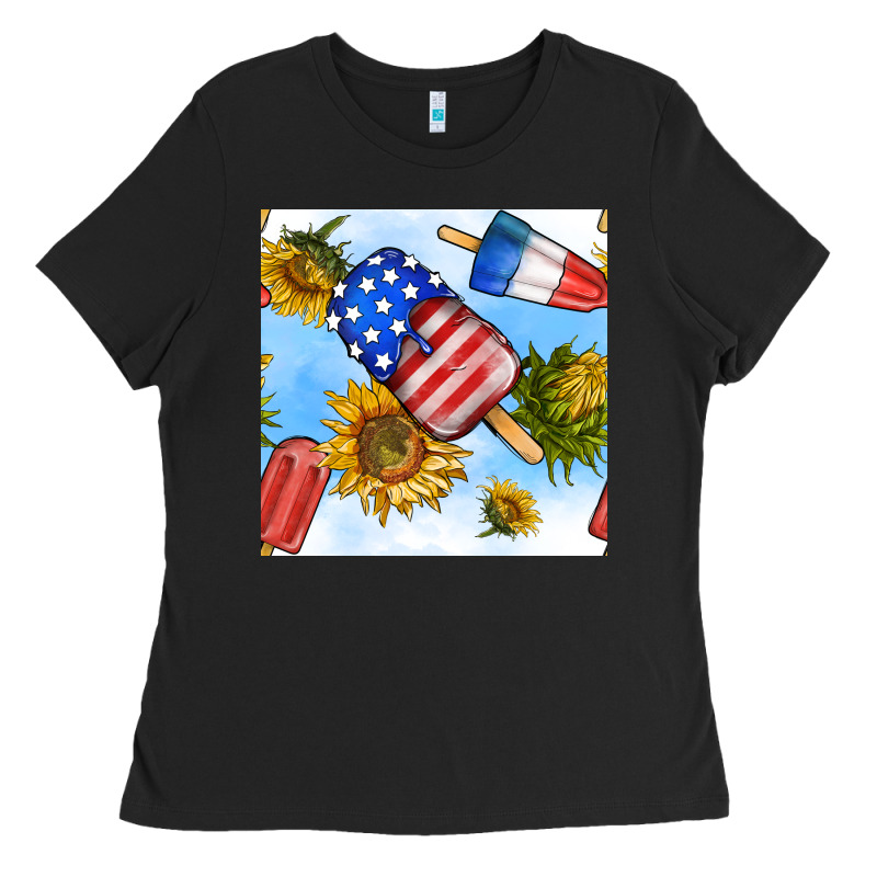 4th Of July Sunflowers Ice Cream Seamless Pattern Ladies Tee by BundleAndBundleShop | Teevron