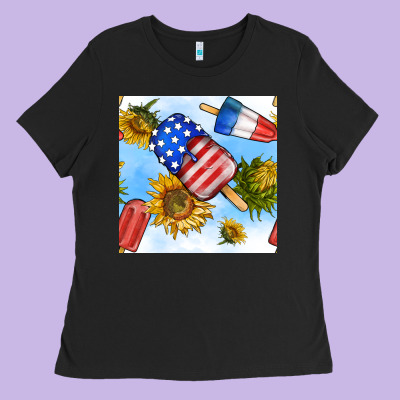 4th Of July Sunflowers Ice Cream Seamless Pattern Ladies Tee Designed By Bundleandbundleshop