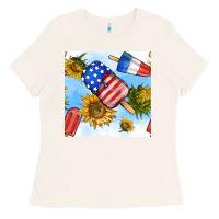 Bone 4th of july sunflowers ice cream seamless pattern Ladies Tee - BundleAndBundleShop