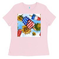 Bubblegum Pink 4th of july sunflowers ice cream seamless pattern Ladies Tee - BundleAndBundleShop