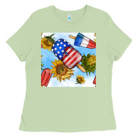Matcha 4th of july sunflowers ice cream seamless pattern Ladies Tee - BundleAndBundleShop