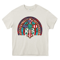 Gemstone Cross American Flag Turquoise Rainbow Heavy Core Tee | Teevron