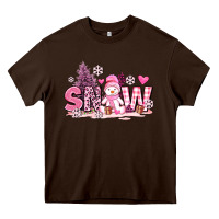 Chocolate Brown pink snowman and snow Heavy Core Tee - AdoDesignShop