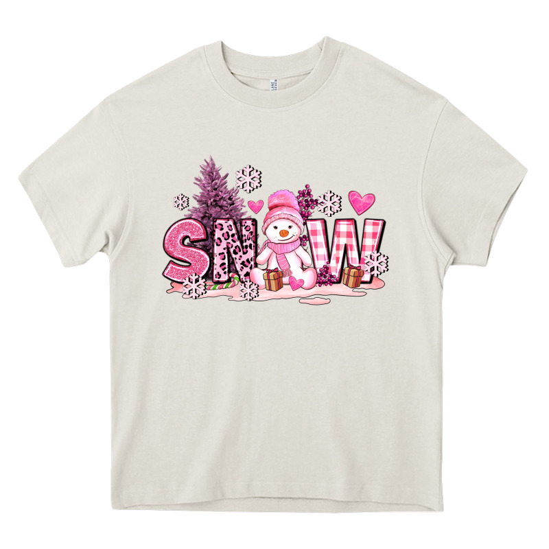 Pink Snowman And Snow Heavy Core Tee by AdoDesignShop | Teevron