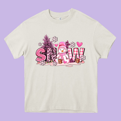 Pink Snowman And Snow Heavy Core Tee Designed By Adodesignshop