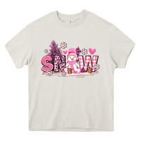 Cream pink snowman and snow Heavy Core Tee - AdoDesignShop