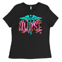 Black floral nurse Ladies Tee - AdoDesignShop