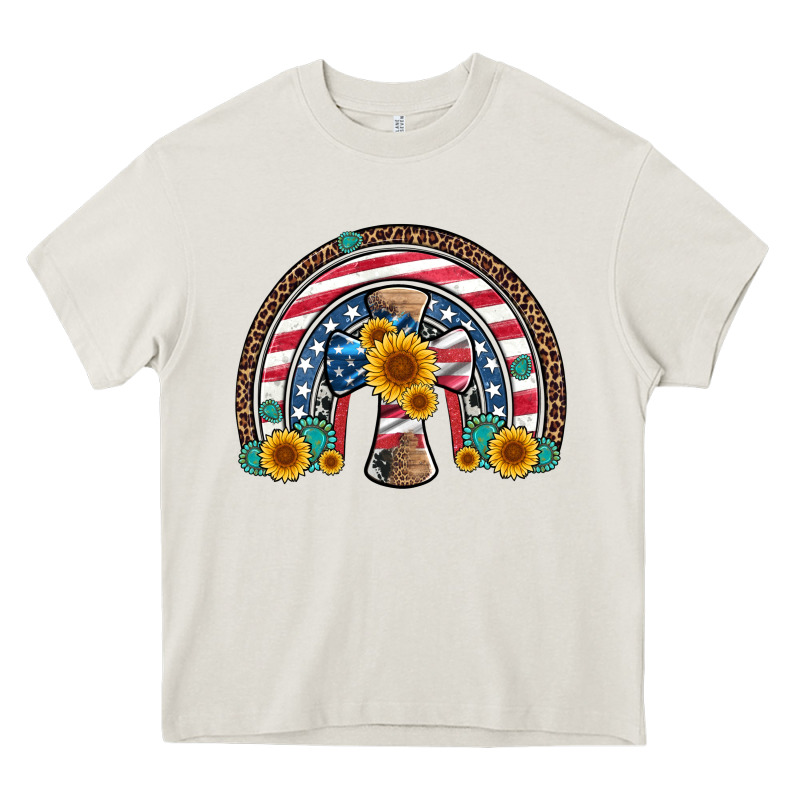 Cross American Flag Cowhide  Leopard Gemstone Rainbow Heavy Core Tee by Artiststas | Teevron