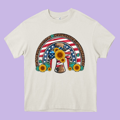 Cross American Flag Cowhide  Leopard Gemstone Rainbow Heavy Core Tee Designed By Artiststas