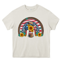 Cream cross american flag cowhide  leopard gemstone rainbow Heavy Core Tee - Artiststas