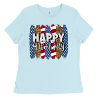 Baby Blue happy 4th of july brushstrokes Ladies Tee - BundleAndBundleShop