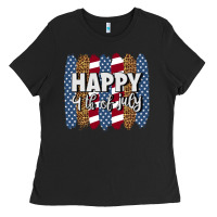 Black happy 4th of july brushstrokes Ladies Tee - BundleAndBundleShop