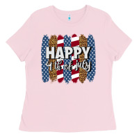Bubblegum Pink happy 4th of july brushstrokes Ladies Tee - BundleAndBundleShop