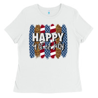 White happy 4th of july brushstrokes Ladies Tee - BundleAndBundleShop