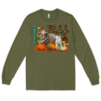 Army Green Hello Fall Merino Wool Sheep Long Sleeve Tee - LillyAllenDesigns