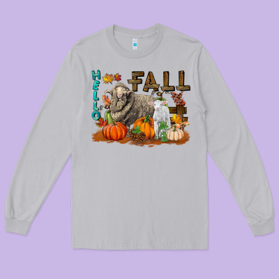 Hello Fall Merino Wool Sheep Long Sleeve Tee Designed By Lillyallendesigns