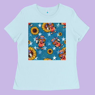 4th Of July Sunflowers Hotdog Seamless Pattern Ladies Tee Designed By Bundleandbundleshop