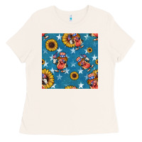 Bone 4th of july sunflowers hotdog seamless pattern Ladies Tee - BundleAndBundleShop