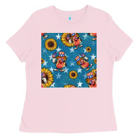 Bubblegum Pink 4th of july sunflowers hotdog seamless pattern Ladies Tee - BundleAndBundleShop
