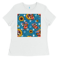 White 4th of july sunflowers hotdog seamless pattern Ladies Tee - BundleAndBundleShop