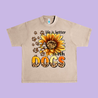 Life Is Better With Dogs Sunflower Urban Heavy Tee Designed By Maliassmallbusiness