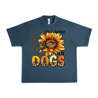 Midnight Navy life is better with dogs sunflower Urban Heavy Tee - MaliasSmallBusiness