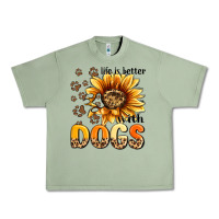 Oil Green life is better with dogs sunflower Urban Heavy Tee - MaliasSmallBusiness