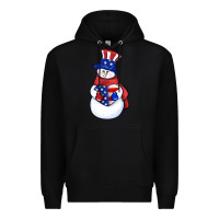 Black Patriotic snowman 4th of july Premium Hoodie - HowdyJamesFarm
