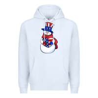 White Patriotic snowman 4th of july Premium Hoodie - HowdyJamesFarm