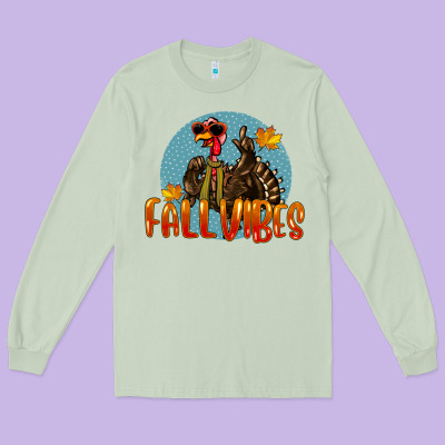 Fall Vibes Turkey Long Sleeve Tee Designed By Lillyallendesigns