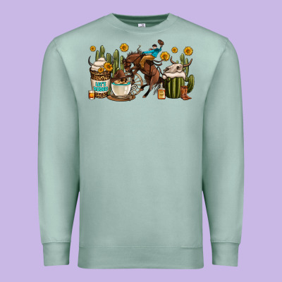 Rodeo Cowboy Coffee Cups Premium Sweatshirt Designed By Oliviacreatesart
