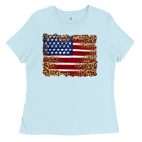 Baby Blue american flag and leopard Ladies Tee - Artiststas