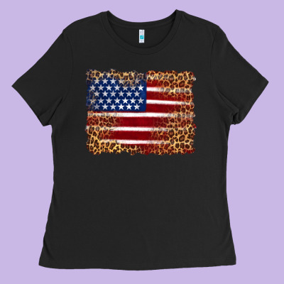 American Flag And Leopard Ladies Tee Designed By Artiststas