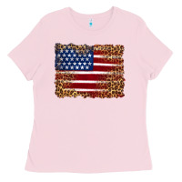 Bubblegum Pink american flag and leopard Ladies Tee - Artiststas