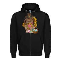 Black Western Rabbit with sunflowers Easter Day Zipper Hoodie - HowdyJamesFarm