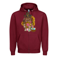 Burgundy Western Rabbit with sunflowers Easter Day Zipper Hoodie - HowdyJamesFarm
