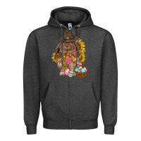 Charcoal Heather Western Rabbit with sunflowers Easter Day Zipper Hoodie - HowdyJamesFarm