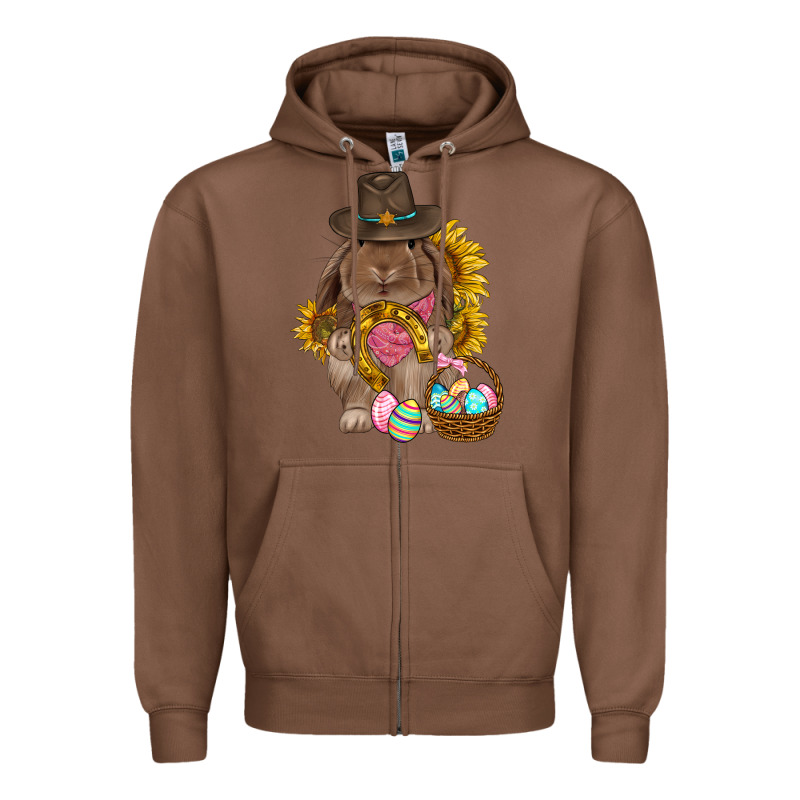 Western Rabbit With Sunflowers Easter Day Zipper Hoodie by HowdyJamesFarm | Teevron