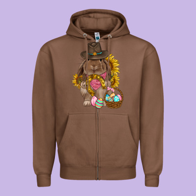 Western Rabbit With Sunflowers Easter Day Zipper Hoodie Designed By Howdyjamesfarm
