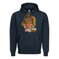 Navy Western Rabbit with sunflowers Easter Day Zipper Hoodie - HowdyJamesFarm