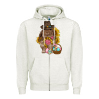Oatmeal Heather Western Rabbit with sunflowers Easter Day Zipper Hoodie - HowdyJamesFarm