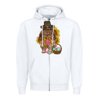 White Western Rabbit with sunflowers Easter Day Zipper Hoodie - HowdyJamesFarm
