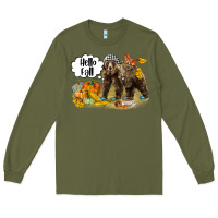 Army Green Hello Fall Brown Bear Long Sleeve Tee - LillyAllenDesigns