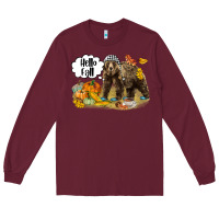 Burgundy Hello Fall Brown Bear Long Sleeve Tee - LillyAllenDesigns