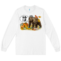 White Hello Fall Brown Bear Long Sleeve Tee - LillyAllenDesigns