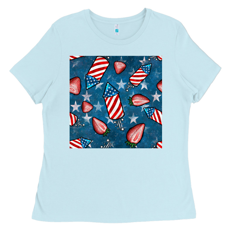 4th Uf July Strawberries Seamless Pattern Ladies Tee by BundleAndBundleShop | Teevron