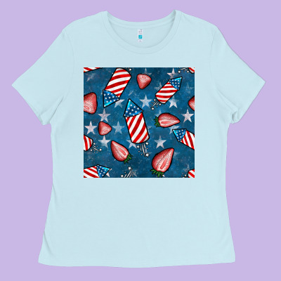 4th Uf July Strawberries Seamless Pattern Ladies Tee Designed By Bundleandbundleshop