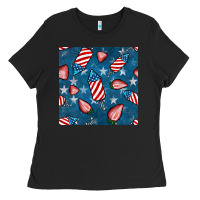 Black 4th uf july strawberries seamless pattern Ladies Tee - BundleAndBundleShop