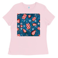 Bubblegum Pink 4th uf july strawberries seamless pattern Ladies Tee - BundleAndBundleShop